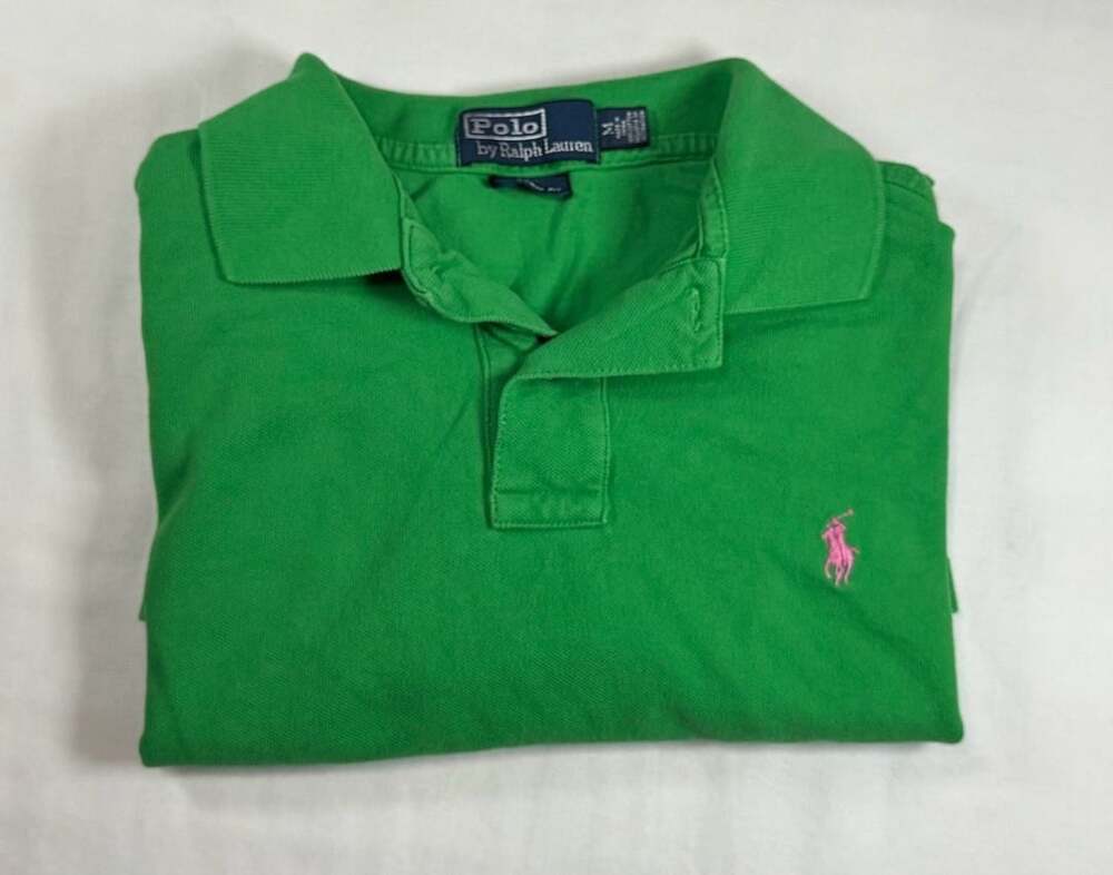 Vintage Polo Ralph Lauren Custom Fit Polo Size M Green Pink